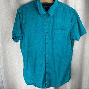 Teal Blue Mark Anthony Luxury Slim-fit Men L Short Sleeve Detail Gorpcore